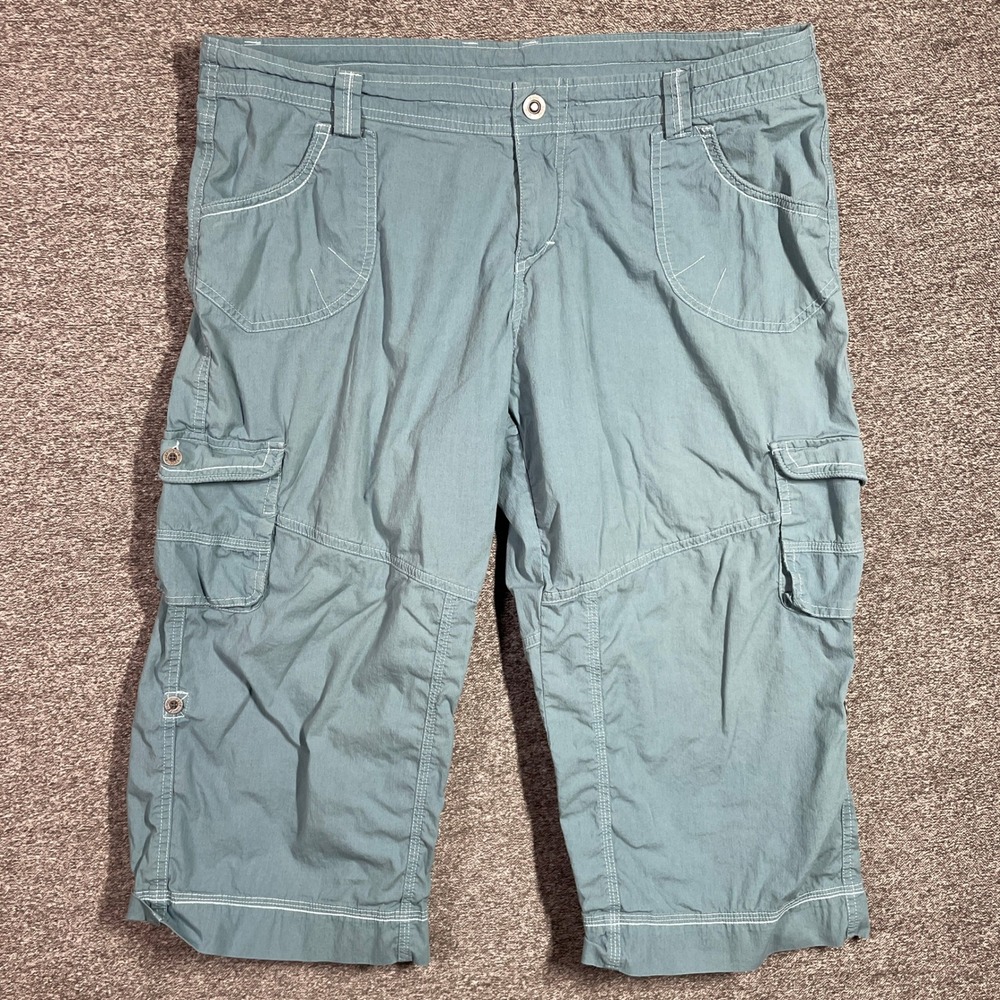 Kuhl Womens Cargo Capri Pants Size 16 Blue Gray Hiking Outdoor Lightweight